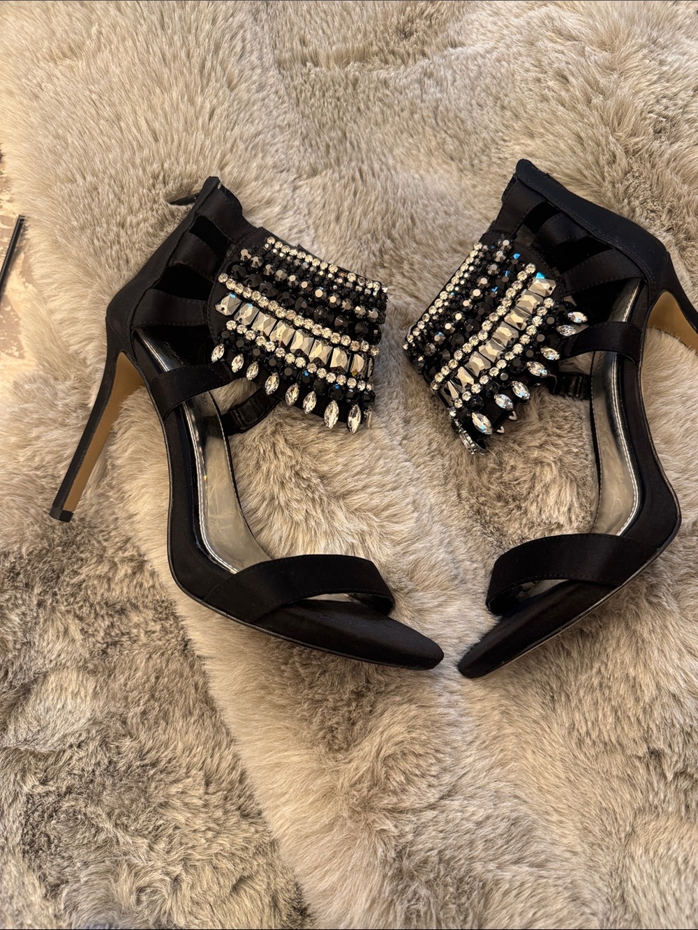 Gianni Bini Black Crystal Embellished Stiletto Sandals